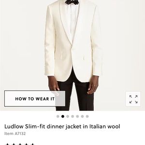 Mens Ivory Dinner Jacket: Ludlow Slim-fit dinner jacket in Italian wool